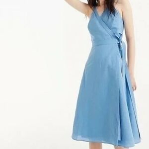 J. Crew Blue Linen Blend Wrap Midi Dress